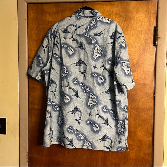 Chaps Mens Hawaiian Volcano Fish Shirt XXL Blue Beach Aloha Tiki Fishing - Picture 4 of 4